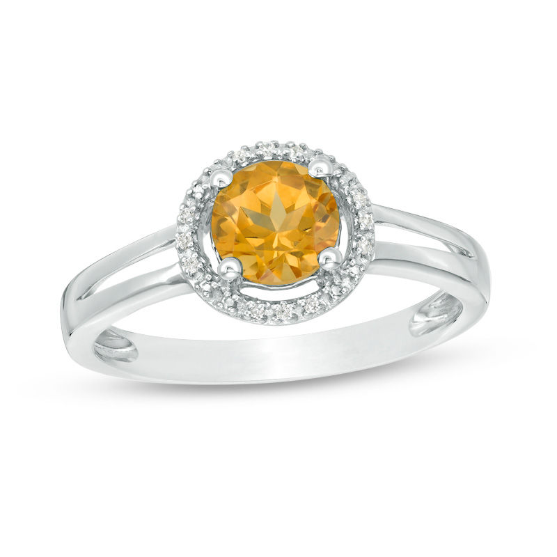 5.7mm Citrine and Diamond Accent Frame Split Shank Ring in Sterling Silver