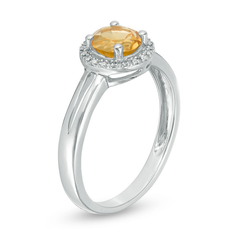 5.7mm Citrine and Diamond Accent Frame Split Shank Ring in Sterling Silver