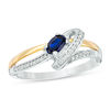 Thumbnail Image 0 of Oval Lab-Created Blue Sapphire and Diamond Accent Bypass Ring in Sterling Silver and 10K Gold