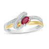 Thumbnail Image 0 of Oval Lab-Created Ruby and Diamond Accent Bypass Ring in Sterling Silver and 10K Gold