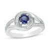 Thumbnail Image 0 of 5.0mm Lab-Created Blue Sapphire and 0.09 CT. T.W. Diamond Swirl Frame Split Shank Ring in Sterling Silver