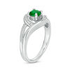 Thumbnail Image 1 of Lab-Created Emerald and 0.09 CT. T.W. Diamond Swirl Frame Split Shank Ring in Sterling Silver
