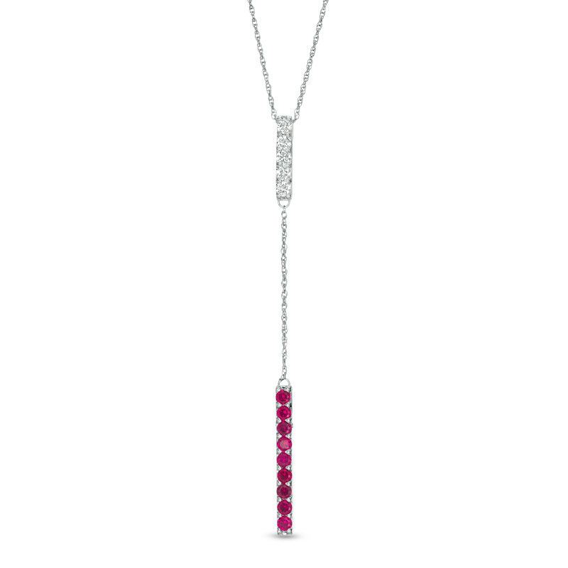 Lab-Created Ruby and White Sapphire Double Bar Lariat-Style Necklace in Sterling Silver - 36"|Peoples Jewellers