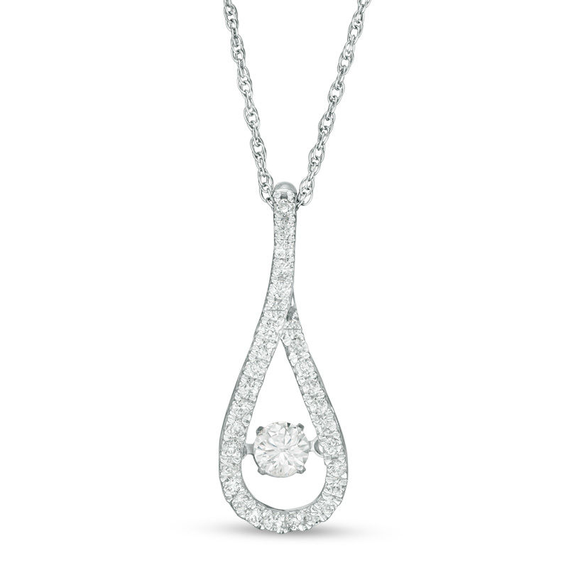Unstoppable Love™ Lab-Created White Sapphire and 0.18 CT. T.W. Diamond Teardrop Pendant in Sterling Silver