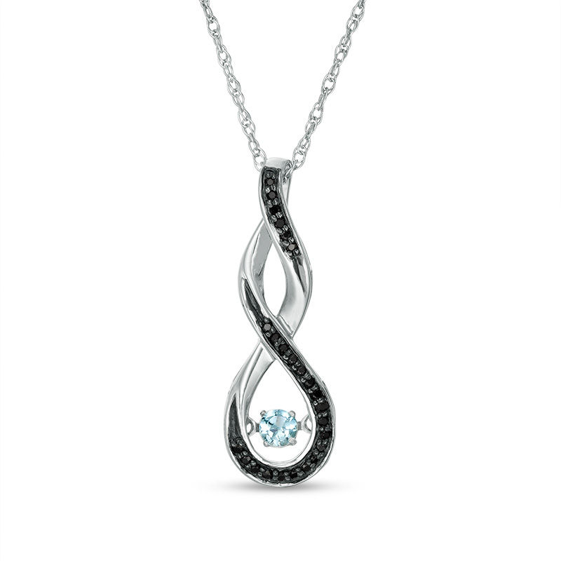 Unstoppable Love™ Aquamarine and Black Diamond Accent Cascading Infinity Pendant in Sterling Silver