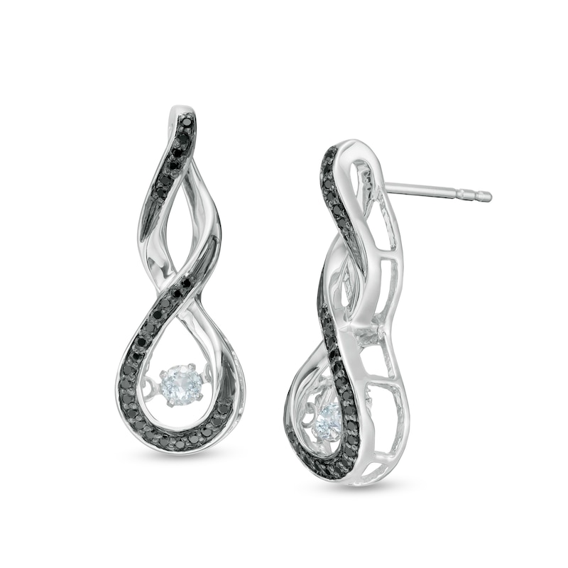 Unstoppable Love™ Aquamarine and 0.15 CT. T.W. Black Diamond Infinity Drop Earrings in Sterling Silver