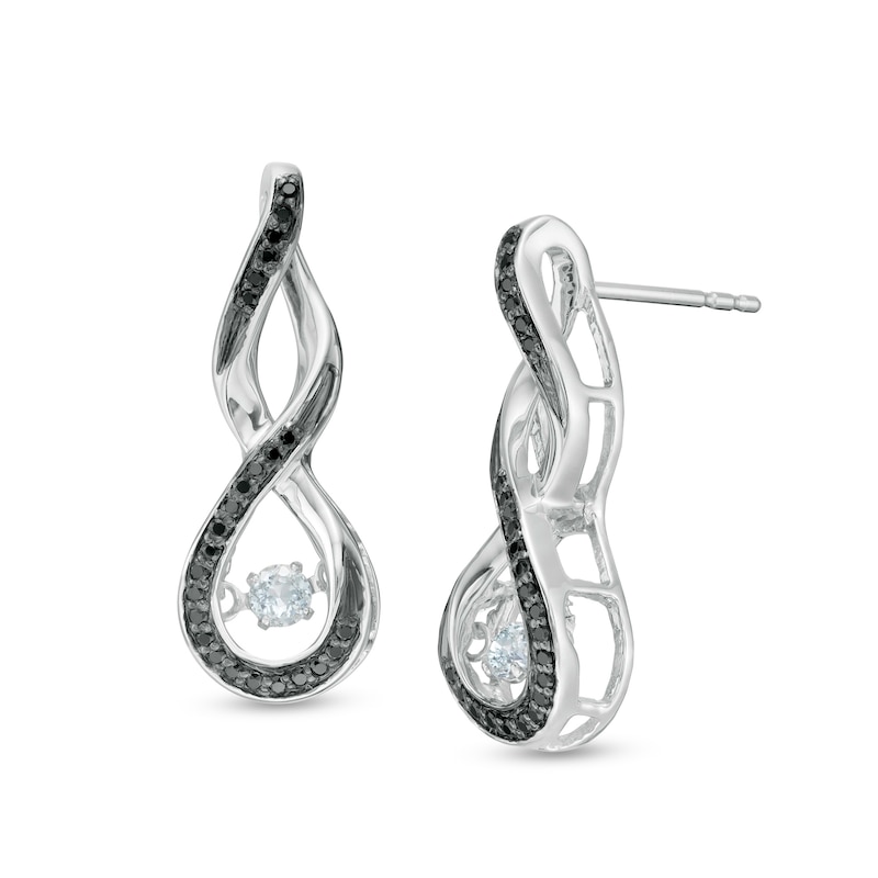 Main Image 1 of Unstoppable Love™ Aquamarine and 0.15 CT. T.W. Black Diamond Infinity Drop Earrings in Sterling Silver