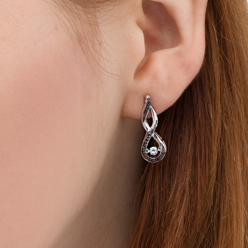 Main Image 2 of Unstoppable Love™ Aquamarine and 0.15 CT. T.W. Black Diamond Infinity Drop Earrings in Sterling Silver