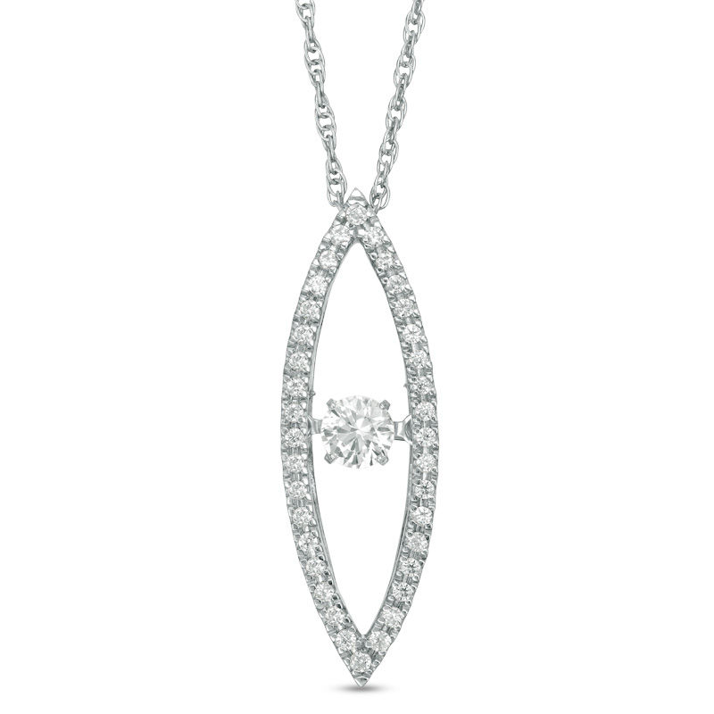 Unstoppable Love™ Lab-Created White Sapphire and 0.15 CT. T.W. Diamond Marquise Pendant in Sterling Silver