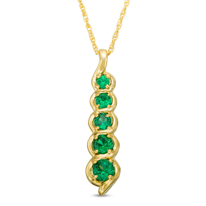 Lab-Created Emerald Cascading Linear Five Stone Pendant in 10K Gold|Peoples Jewellers