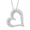 Lab-Created White Sapphire and 0.09 CT. T.W. Diamond Tilted Heart Pendant in Sterling Silver