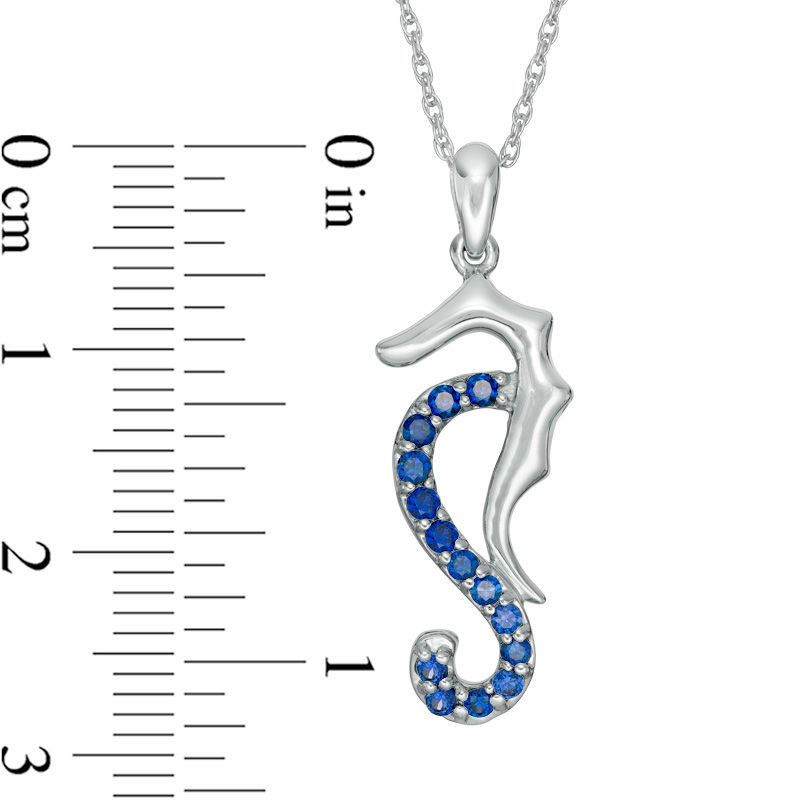 Lab-Created Blue Sapphire Seahorse Pendant in Sterling Silver
