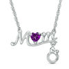 3.8mm Heart-Shaped Amethyst "MOM" Necklace in Sterling Silver