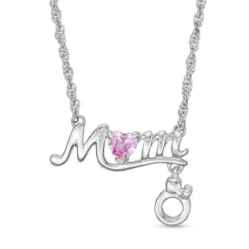 3.8mm Heart-Shaped Lab-Created Pink Sapphire "MOM" Necklace in Sterling Silver|Peoples Jewellers