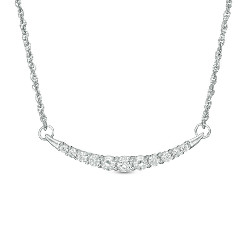 Lab-Created White Sapphire Curved Bar Necklace in Sterling Silver