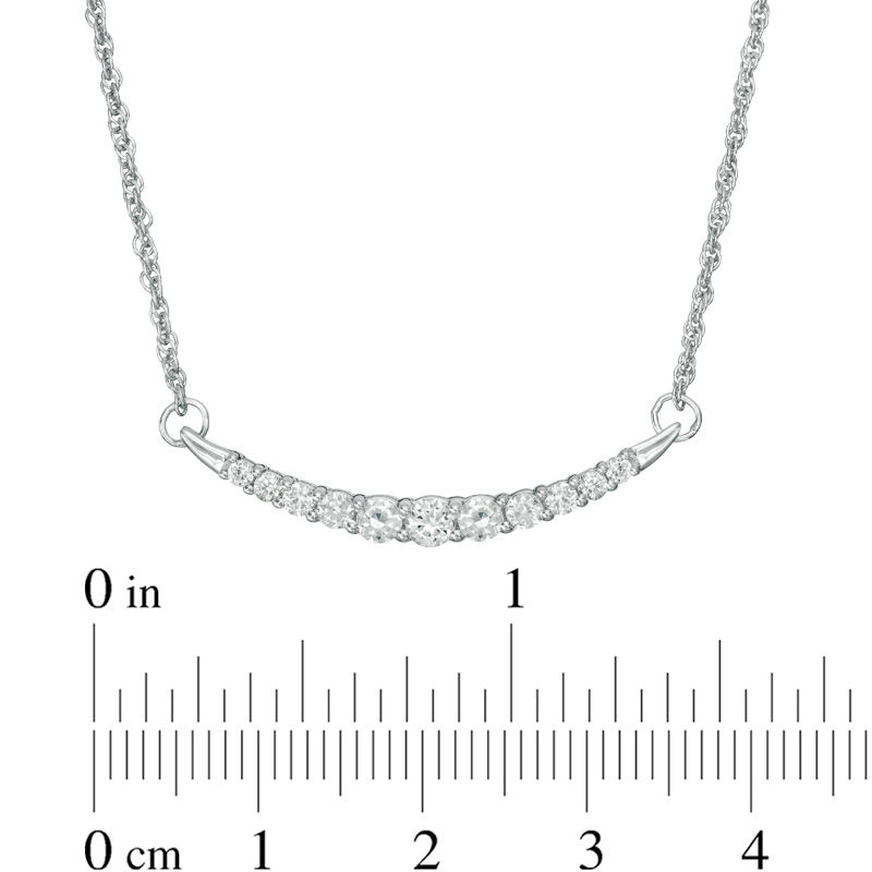 Lab-Created White Sapphire Curved Bar Necklace in Sterling Silver