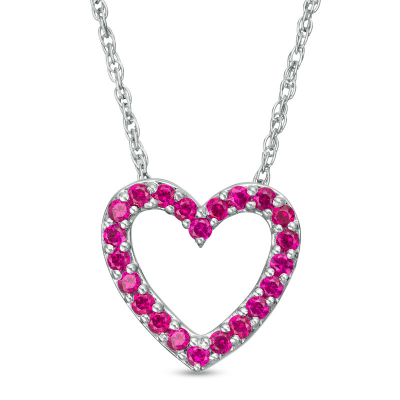 Main Image 1 of Lab-Created Ruby Heart Pendant in Sterling Silver