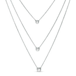 Lab-Created White Sapphire Triple Strand Necklace in Sterling Silver