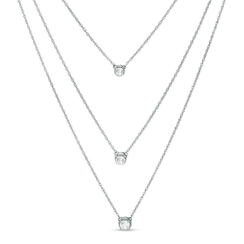 Lab-Created White Sapphire Triple Strand Necklace in Sterling Silver