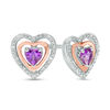 Thumbnail Image 0 of 4.0mm Amethyst and Diamond Accent Heart Stud Earrings in Sterling Silver and 10K Rose Gold