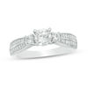 Thumbnail Image 0 of Lab-Created White Sapphire and 0.15 CT. T.W. Diamond Double Row Three Stone Ring in Sterling Silver