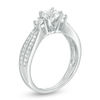 Thumbnail Image 1 of Lab-Created White Sapphire and 0.15 CT. T.W. Diamond Double Row Three Stone Ring in Sterling Silver