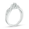 Thumbnail Image 1 of Lab-Created White Sapphire and 0.11 CT. T.W. Baguette Diamond Three Stone Slant Ring in Sterling Silver