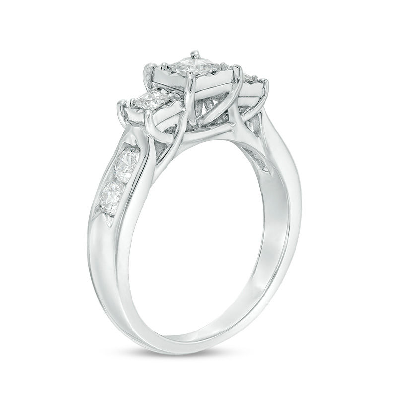 Main Image 2 of 0.95 CT. T.W. Princess-Cut Diamond Past Present Future® Engagement Ring in 10K White Gold