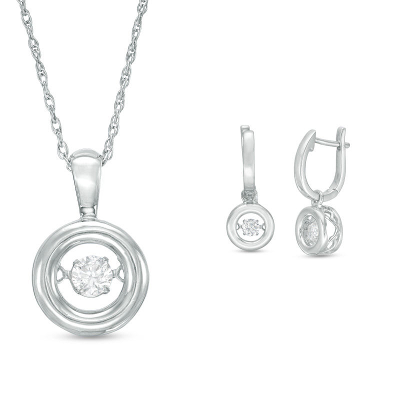 Unstoppable Love™ 0.59 CT. T.W. Diamond Solitaire Circle Pendant and Drop Earrings Set in 10K White Gold|Peoples Jewellers