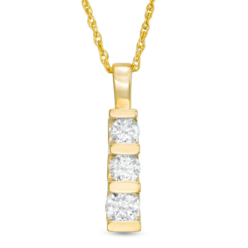 0.45 CT. T.W. Diamond Three Stone Linear Drop Pendant in 10K Gold