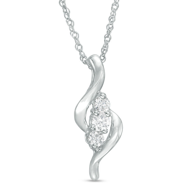 0.23 CT. T.W. Diamond Three Stone "S" Curve Pendant in 10K White Gold