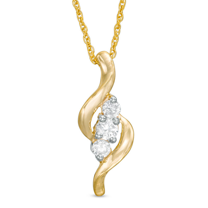 0.23 CT. T.W. Diamond Three Stone "S" Curve Pendant in 10K Gold