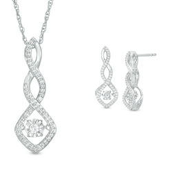 Unstoppable Love™ 0.30 CT. T.W. Diamond Cushion Frame Twist Pendant and Drop Earrings Set in Sterling Silver