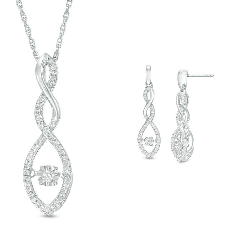 Unstoppable Love™ 0.30 CT. T.W. Diamond Marquise Frame Twist Pendant and Drop Earrings Set in Sterling Silver|Peoples Jewellers