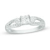Thumbnail Image 1 of 0.70 CT. T.W. Princess-Cut and Round Diamond Three Stone Split Shank Ring in 10K White Gold