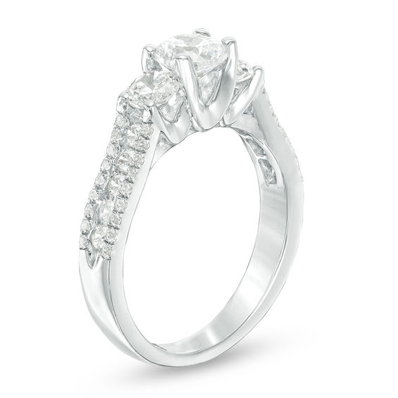 1.45 CT. T.W. Diamond Three Stone Ring in 10K White Gold 1.45 CT. T.W. Diamond Three Stone Ring in 10K White Gold