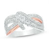Thumbnail Image 1 of 0.45 CT. T.W. Diamond Three Stone Layered Crossover Ring in 10K Two-Tone Gold