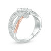 Thumbnail Image 2 of 0.45 CT. T.W. Diamond Three Stone Layered Crossover Ring in 10K Two-Tone Gold