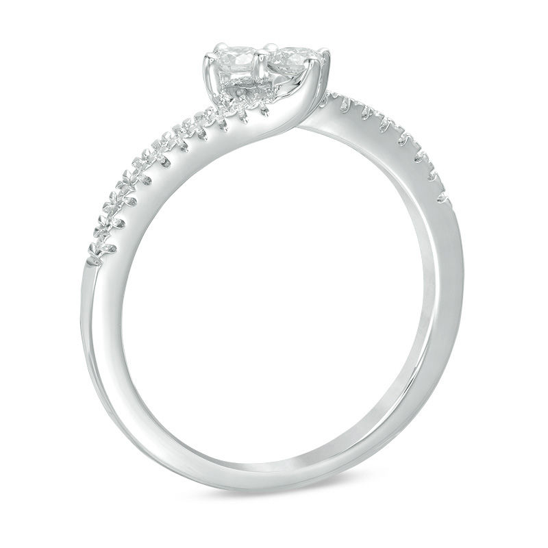 Main Image 2 of Ever Us™ 0.25 CT. T.W. Two-Stone Diamond Bypass Ring in 14K White Gold