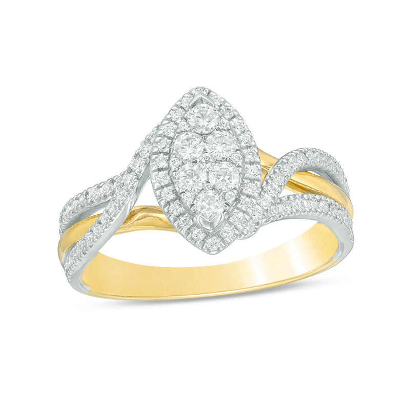0.50 CT. T.W. Composite Diamond Marquise Frame Bypass Engagement Ring in 14K Two-Tone Gold