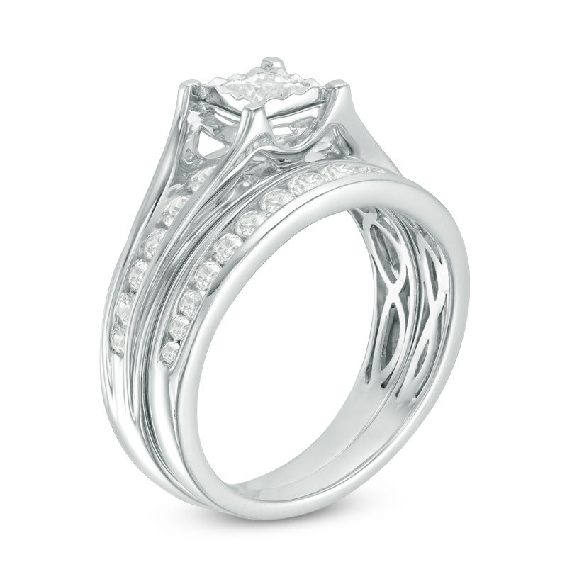 Main Image 2 of 1.00 CT. T.W. Princess-Cut Diamond Bridal Set in 10K White Gold