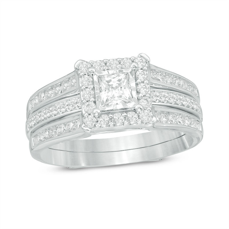 0.75 CT. T.W. Princess-Cut Diamond Frame Bridal Set in 14K White Gold