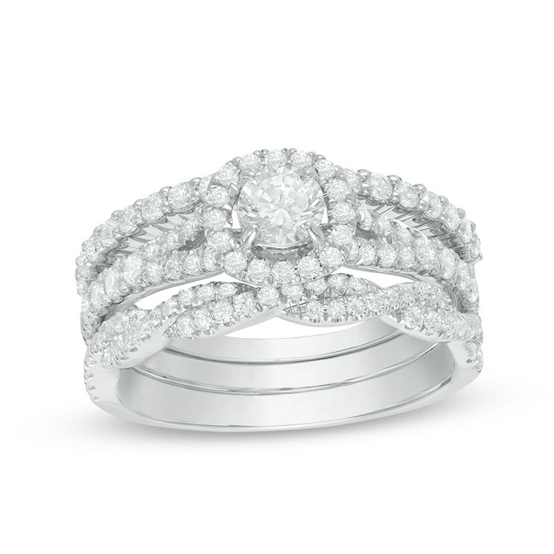 Main Image 1 of 1.25 CT. T.W. Diamond Frame Three Piece Bridal Set in 14K White Gold