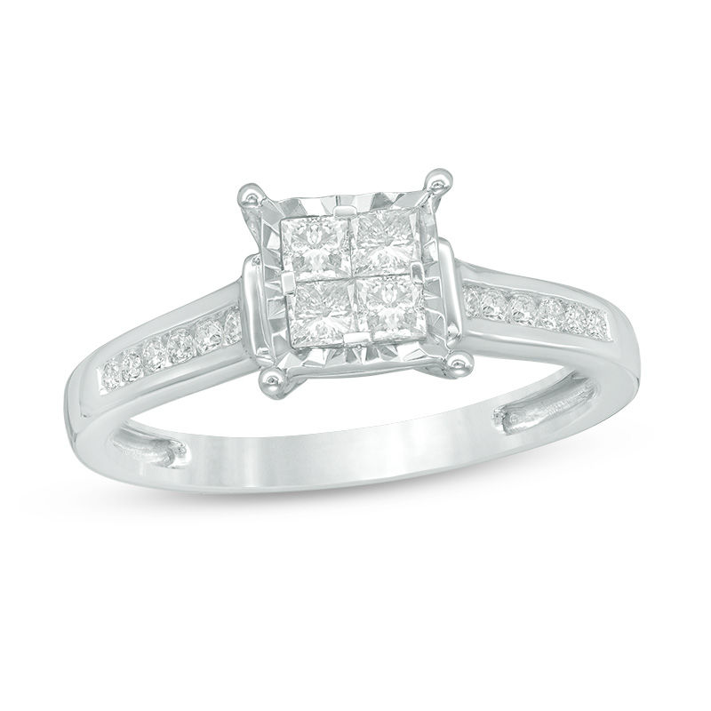 0.40 CT. T.W. Quad Princess-Cut Diamond Engagement Ring in 10K White Gold|Peoples Jewellers