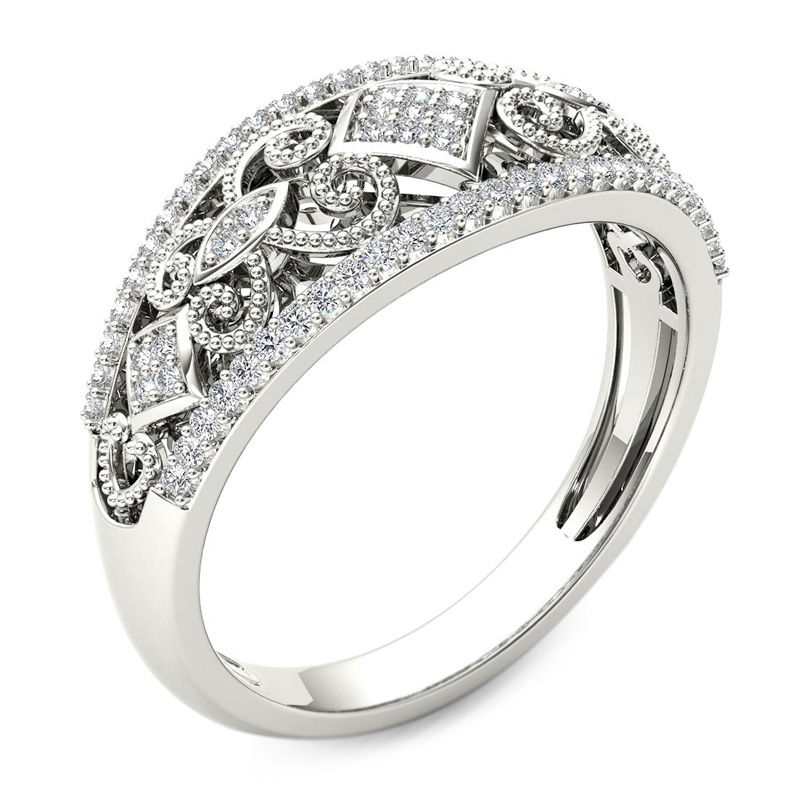 0.18 CT. T.W. Composite Diamond Vintage-Style Tilted Square Filigree Ring in 10K White Gold