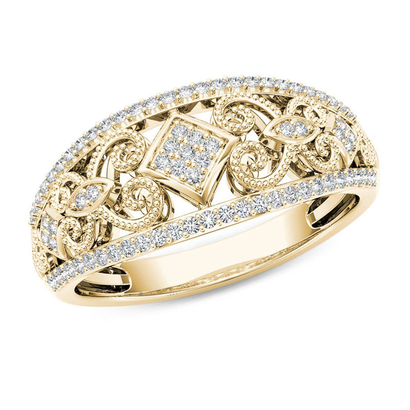 0.18 CT. T.W. Composite Diamond Vintage-Style Tilted Square Filigree Ring in 10K Gold