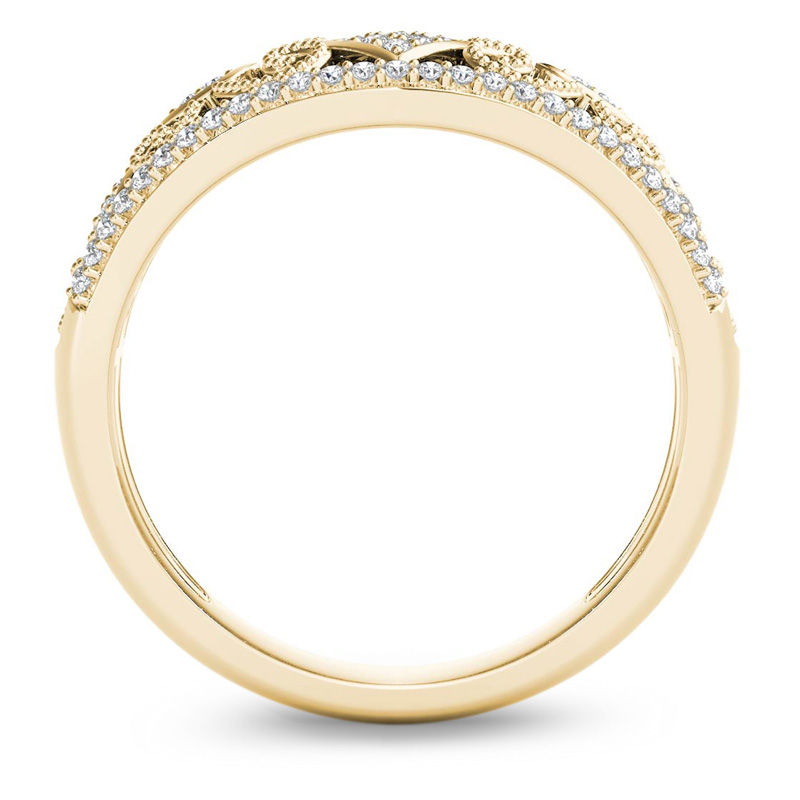 Main Image 3 of 0.18 CT. T.W. Composite Diamond Vintage-Style Tilted Square Filigree Ring in 10K Gold