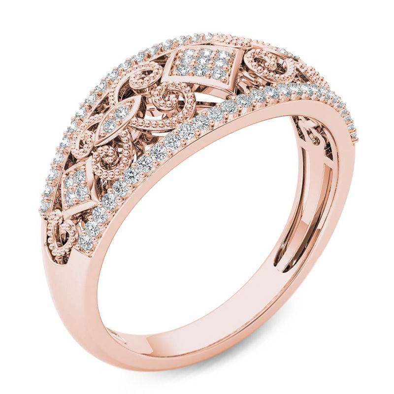 0.18 CT. T.W. Composite Diamond Vintage-Style Tilted Square Filigree Ring in 10K Rose Gold