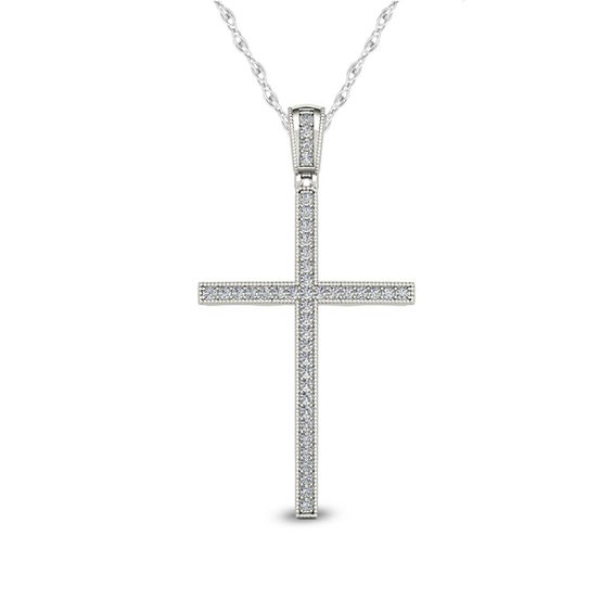 0.13 CT. T.W. Diamond Vintage-Style Cross Pendant in 10K White Gold
