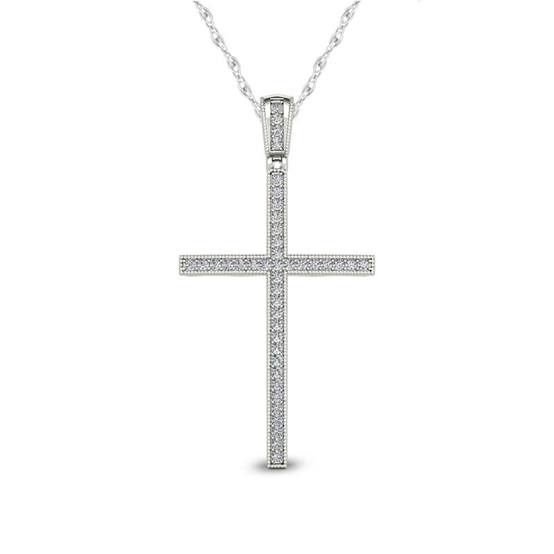 0.13 CT. T.W. Diamond Vintage-Style Cross Pendant in 10K White Gold